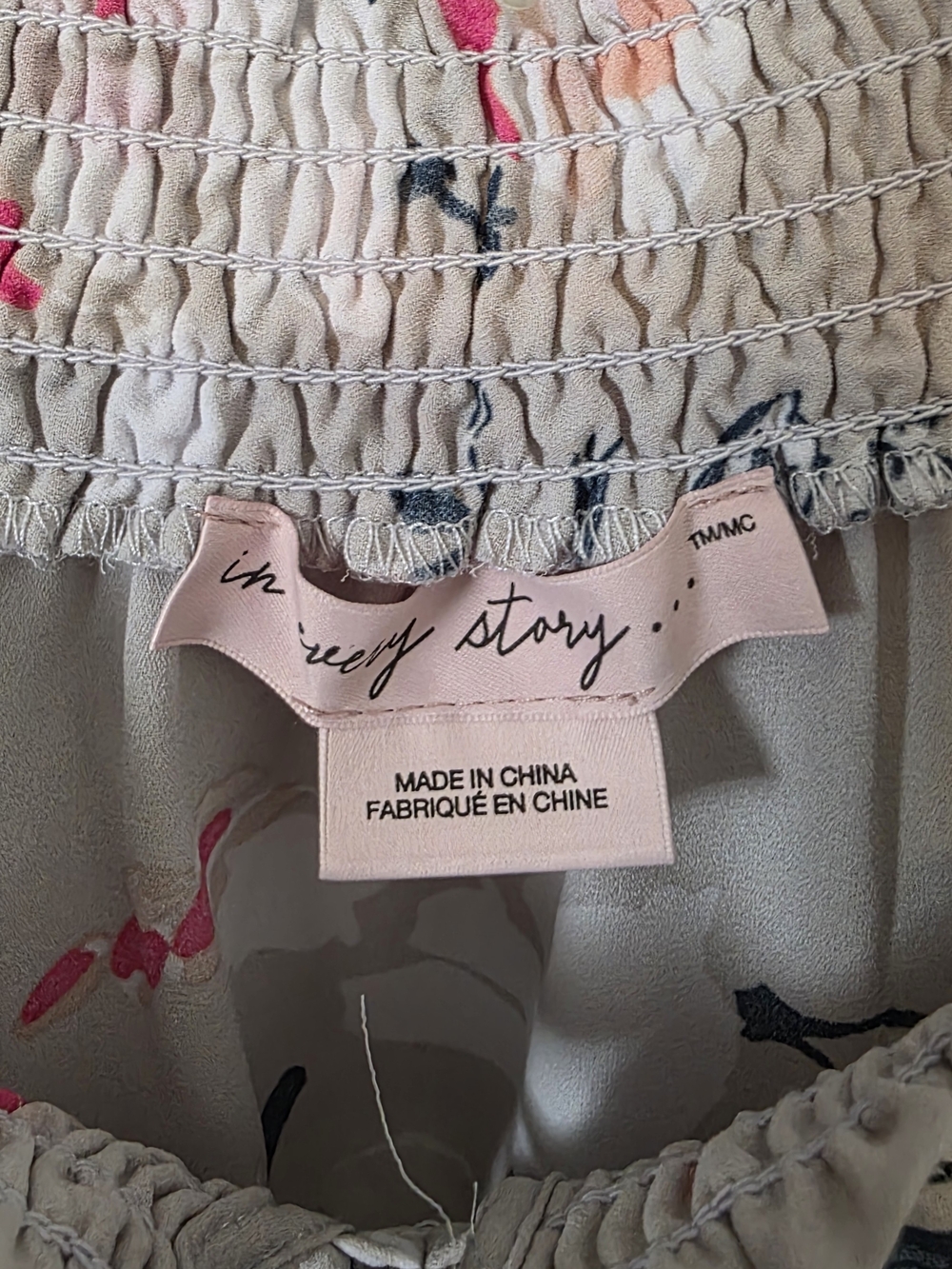 Penningtons Taupe Floral Off-Shoulder Peasant Blouse with Pink Accents - Picture 3 of 6